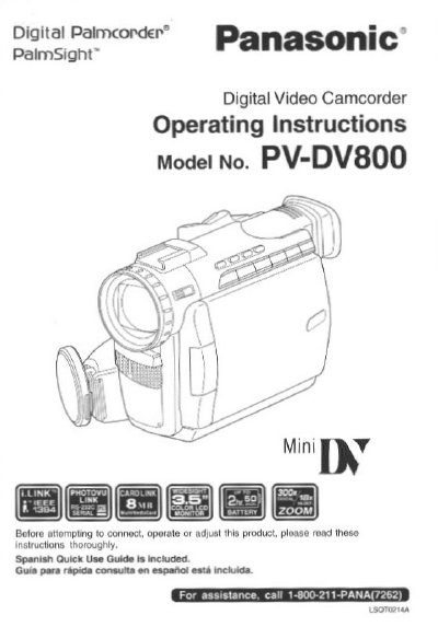 Panasonic PV-DV800 Digital Video Camcorder Operating Instructions - cover page
