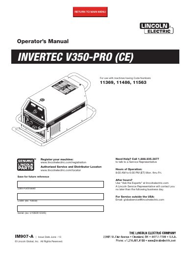 Lincoln Electric V350-PRO Operator's Manual