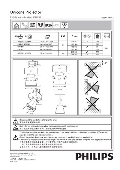 PHILIPS MRS541 - M001a Unicone Projector installation manual - cover page