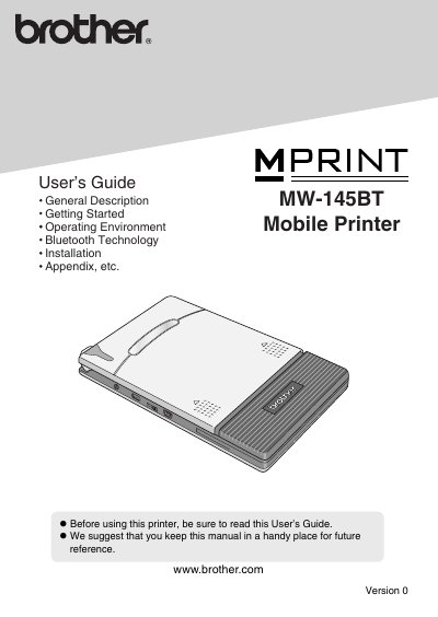 Brother MW-145BT Mobile Printer User Manual - cover page
