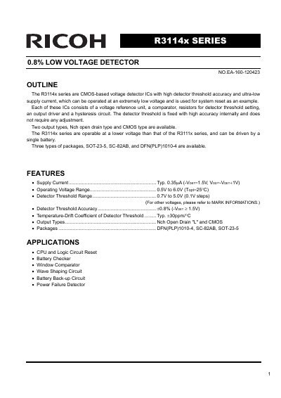 Ricoh R3114x Series Voltage Detector Datasheet - cover page