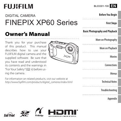 Fujifilm FinePix XP60 Series Digital Camera Owner's Manual - cover page