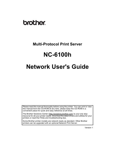 Brother NC-6100h Print Server Network User's Guide - cover page
