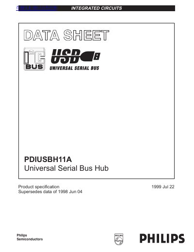 Philips PDIUSBH11A Universal Serial Bus Hub Product Specification - cover page