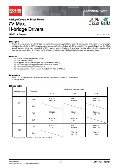 ROHM BD6210F H‑Bridge Driver Datasheet - cover page