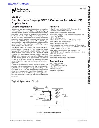 National LM3501 Synchronous Step-up DC/DC Converter Datasheet