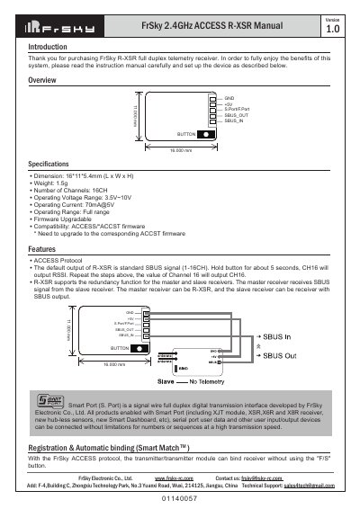FrSky R-XSR 2.4GHz ACCESS Telemetry Receiver User Manual - cover page