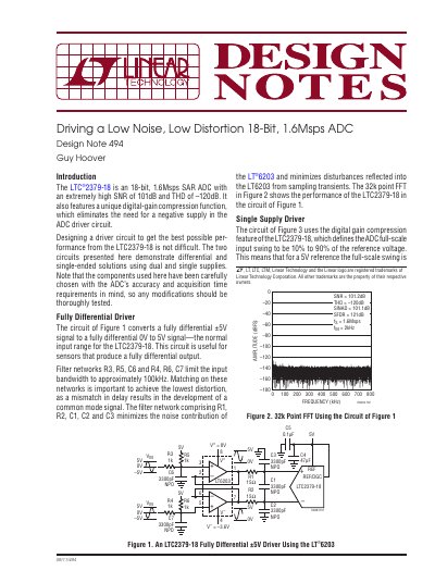 Driving a Low Noise, Low Distortion 18-Bit, 1.6Msps ADC Design Note 494 - cover page