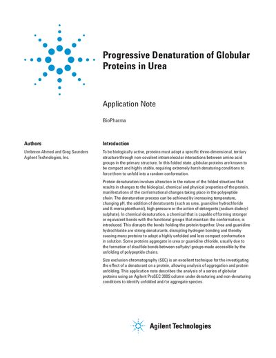 Agilent ProSEC 3008 Application Note: Progressive Denaturation of Globular Proteins in Urea - cover page