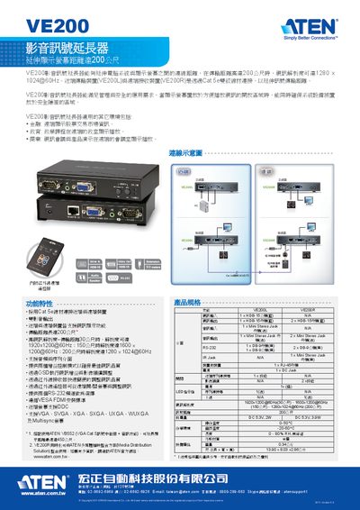 ATEN VE200 Video Signal Extender Manual - cover page