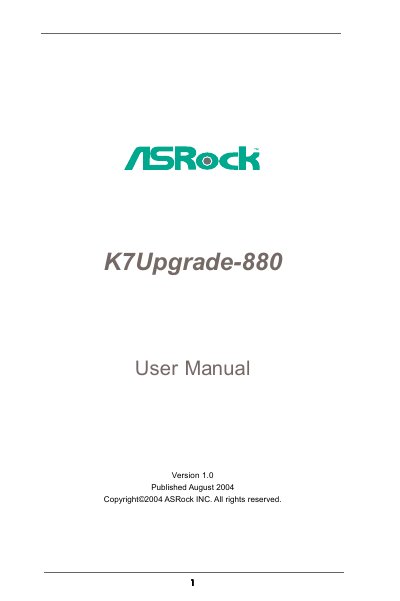 ASRock K7Upgrade-880 User Manual - cover page