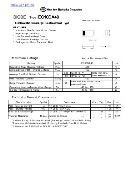 Nihon Inter Electronics EC10DA40 Diode Datasheet - cover page