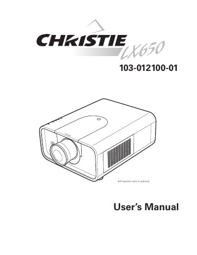 CHRISTIE LX650 103-012100-01 User's Manual - cover page