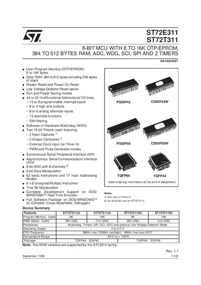 STMicroelectronics ST72E311/ST72T311 Datasheet - cover page