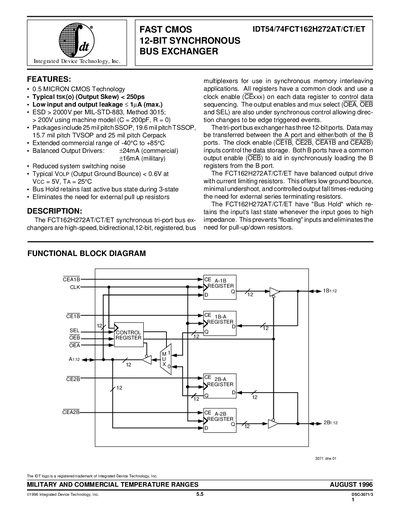 Integrated Device Technology IDT54/74FCT162H272AT/CT/ET Datasheet - cover page