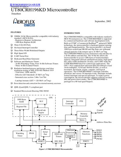 Aeroflex UT80CRH196KD Microcontroller Datasheet - cover page