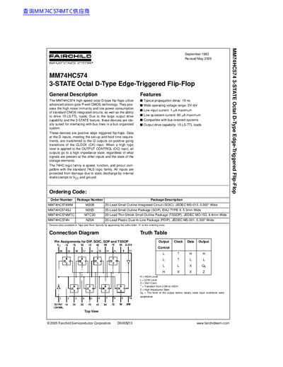 Fairchild MM74HC574 3-STATE Octal D-Type Edge-Triggered Flip-Flop Data Sheet - cover page