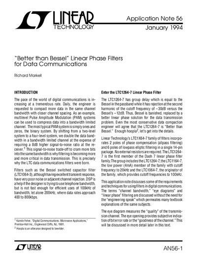 Linear Technology AN56 Better than Bessel Linear Phase Filters for Data Communications Application Note