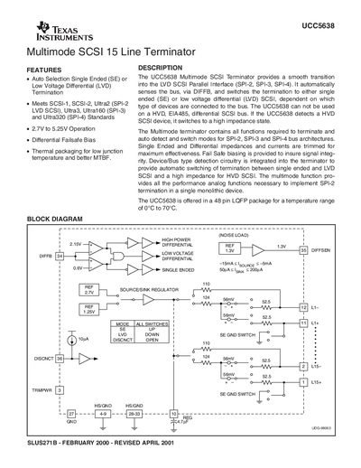 Texas Instruments UCC5638 Multimode SCSI 15 Line Terminator Datasheet - cover page