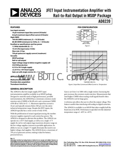Analog Devices AD8220 Instrumentation Amplifier Datasheet - cover page
