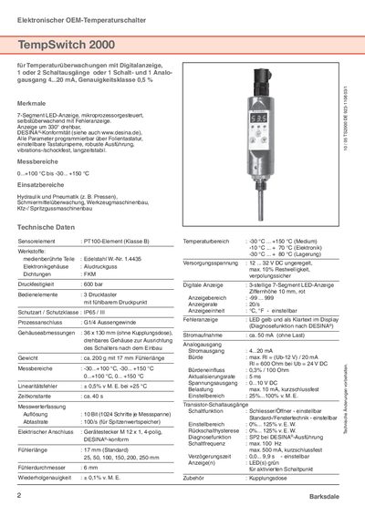 Barksdale TempSwitch 2000 Technology Data - cover page