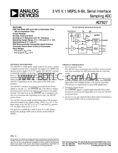 Analog Devices AD7827 Datasheet - cover page