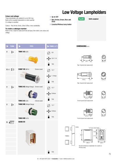Arcolectric Low Voltage Lampholders Product Leaflet - cover page