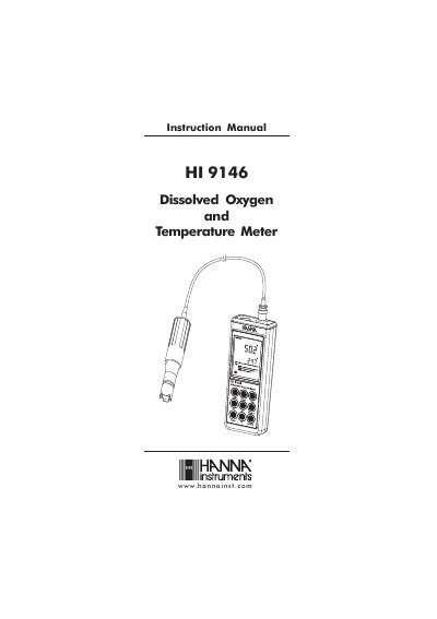 Hanna Instruments HI 9146 Dissolved Oxygen and Temperature Meter Instruction Manual