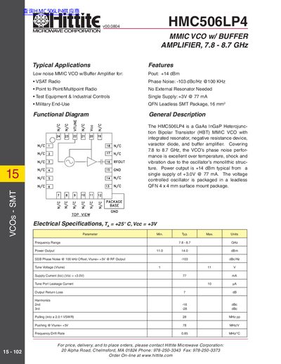 Hittite HMC506LP4 Datasheet - cover page