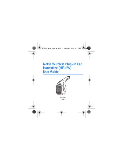Nokia HF-6W Wireless Car Handsfree User Guide - cover page