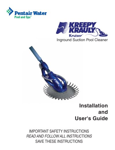 Pentair Kruiser Inground Suction Pool Cleaner Installation and User's Guide - cover page