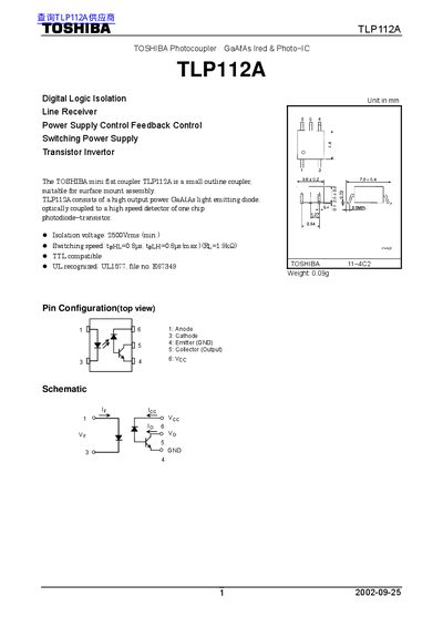 Toshiba TLP112A Photocoupler Datasheet