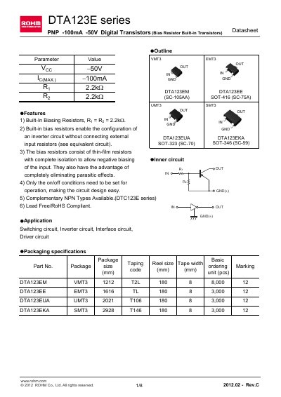 ROHM DTA123EE Datasheet - cover page