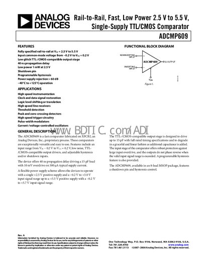 Analog Devices ADCMP609 Datasheet - cover page