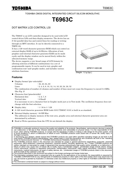 Toshiba T6963C LCD Controller Datasheet - cover page