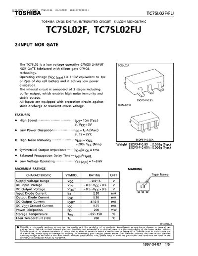 Electronics TC7SL02F TC7SL02FU handbook - cover page