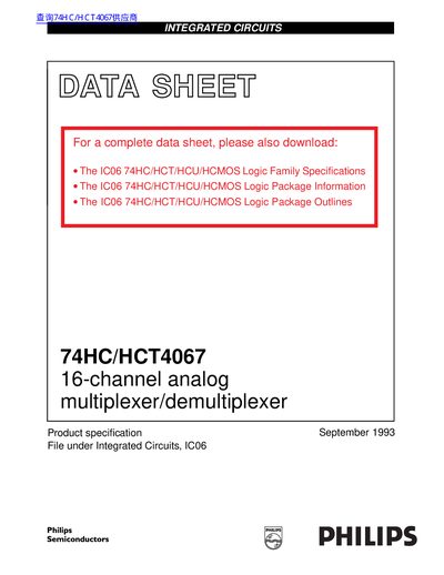 Philips 74HC/HCT4067 16-Channel Analog Multiplexer Datasheet