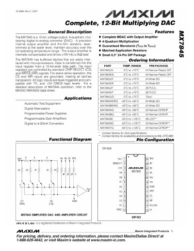 Maxim MX7845 Multiplying DAC Datasheet - cover page