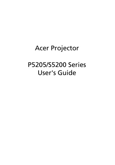 Acer P5205/S5200 Series Projector User Manual - cover page
