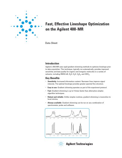 Agilent 400-MR Fast Effective Lineshape Optimization Data Sheet - cover page