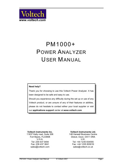 Voltech PM1000+ Power Analyzer User Manual