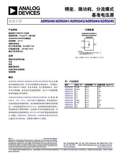 Analog Devices ADR5040/ADR5041/ADR5043/ADR5044/ADR5045 Precision Voltage Reference Datasheet