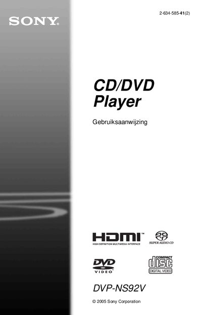 Sony DVP-NS92V CD/DVD Player User Manual