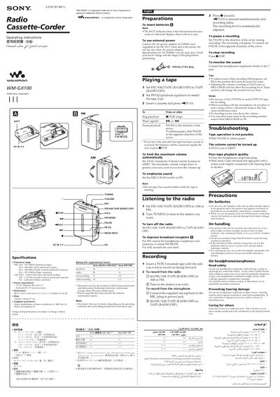 SONY WM-GX100 Manual - cover page