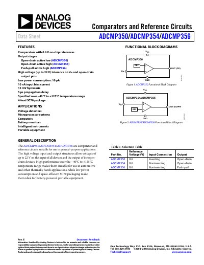 Analog Devices ADCMP350/ADCMP354/ADCMP356 Comparator and Reference Circuit Datasheet - cover page