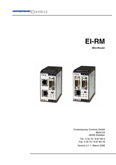 Contemporary Controls El-RM Mini-Router User Manual - cover page