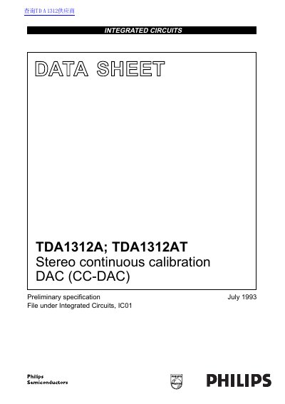 PHILIPS TDA1311A TDA1312AT Stereo Continuous Calibration DAC handbook