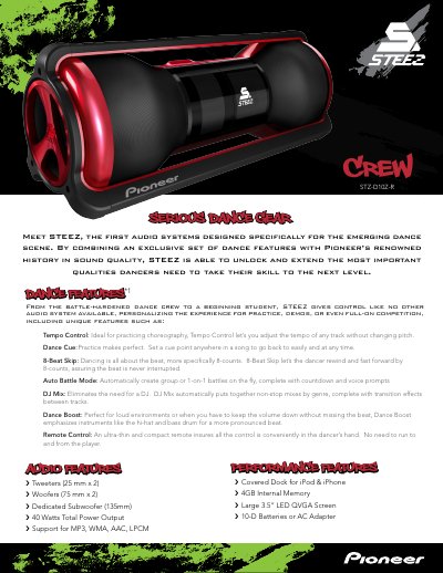 Pioneer STEEZ STZ-D10Z-R Portable Audio System Product Leaflet - cover page