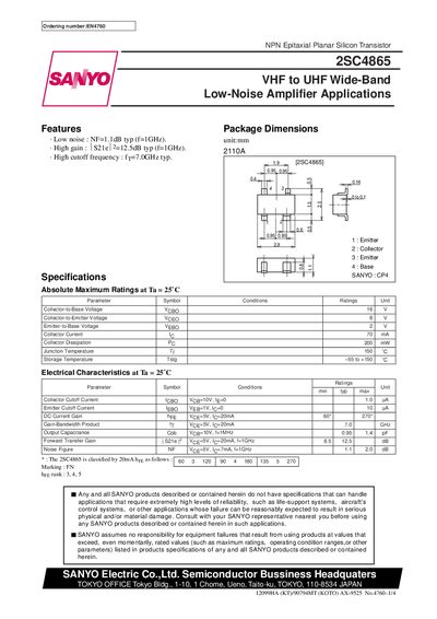 SANYO 2SC4865 Datasheet - cover page