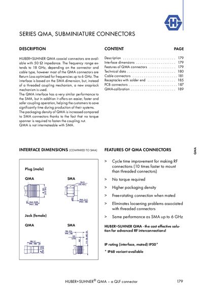 Huber+Suhner QMA Subminiature Connectors Datasheet - cover page